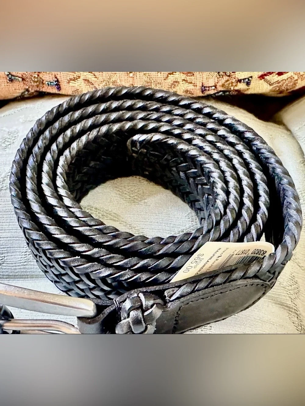 Ralph Lauren Black Braided Leather Men’s Belt with Matte Buckle